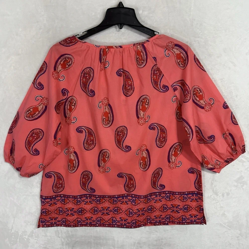 Liz Claiborne Coral Paisley Boho Blouse Top 1X Colorful‎ Resort Summer Shirt